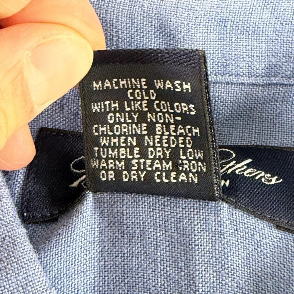 Vintage Brooks Brothers Irish Linen Shirt in Blue Men Medium Short Sleeve Preppy